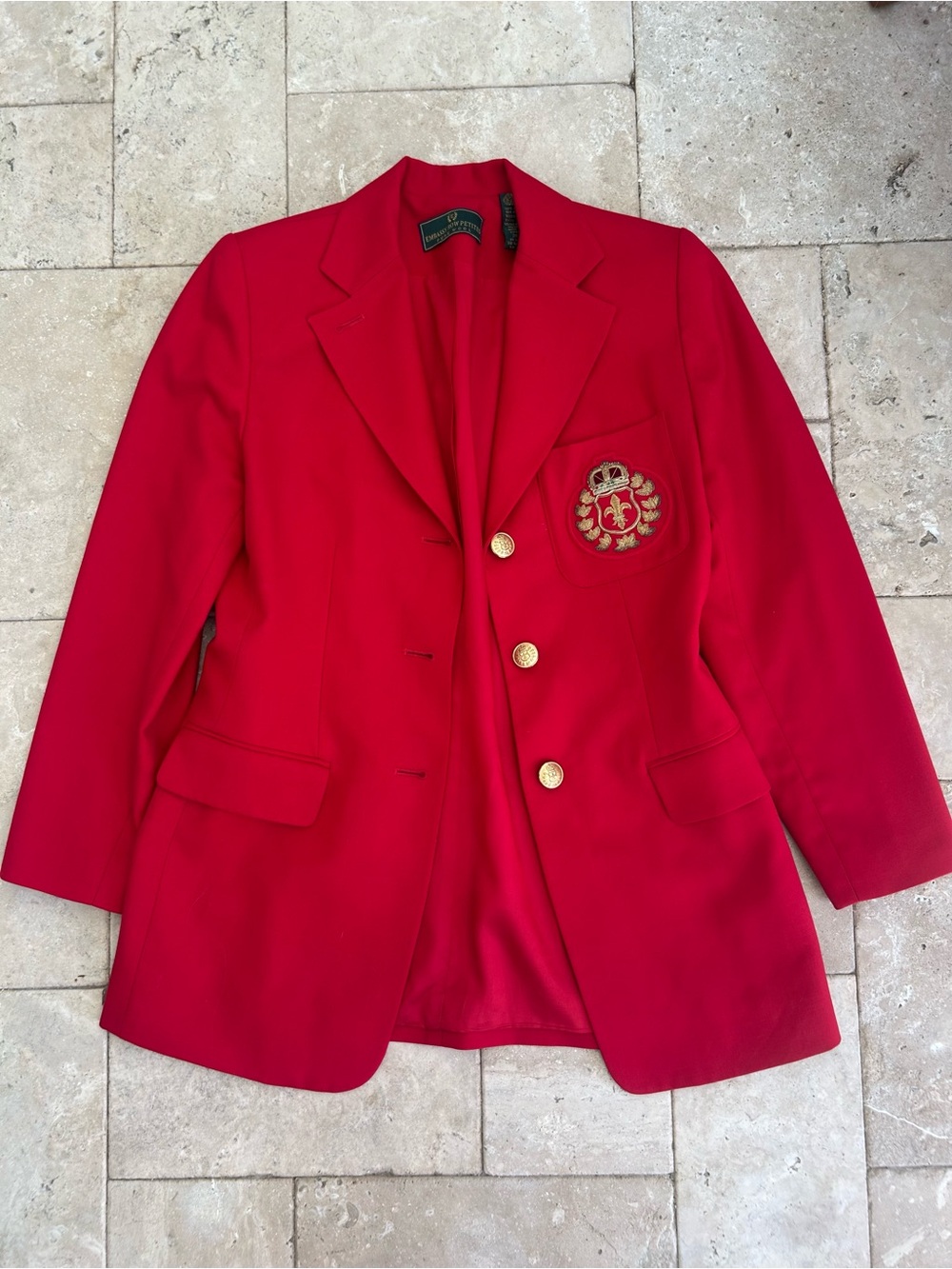 Pure Wool Classic Red Crest Blazer with Gold Buttons